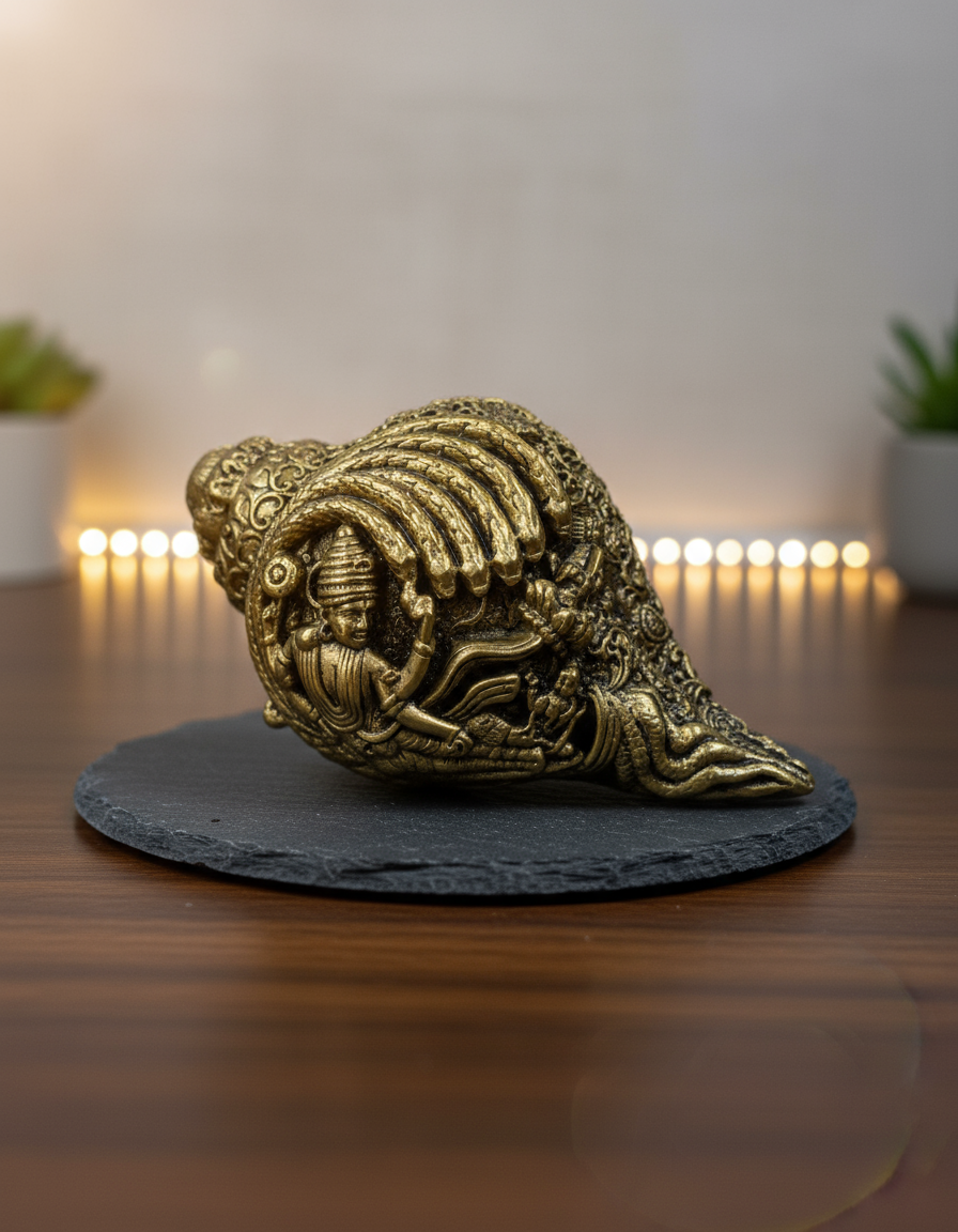 Ashthadhatu Decorative Shankh with Carvings