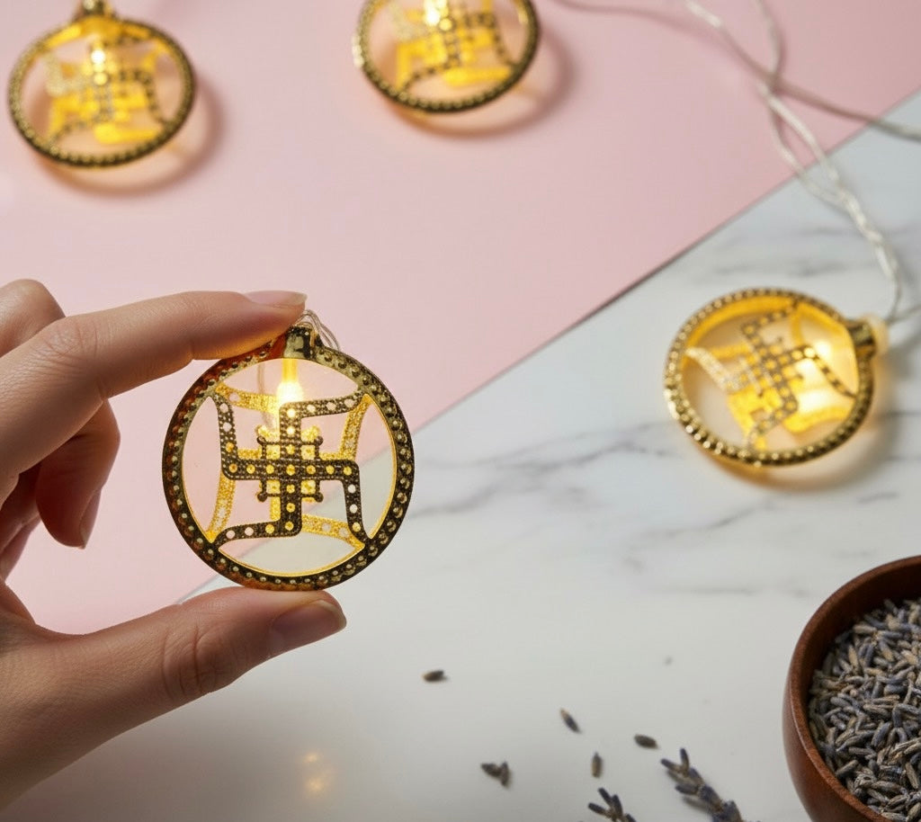 10L Metal Om/Swastik String Light For Indoor/Outdoor Decorations