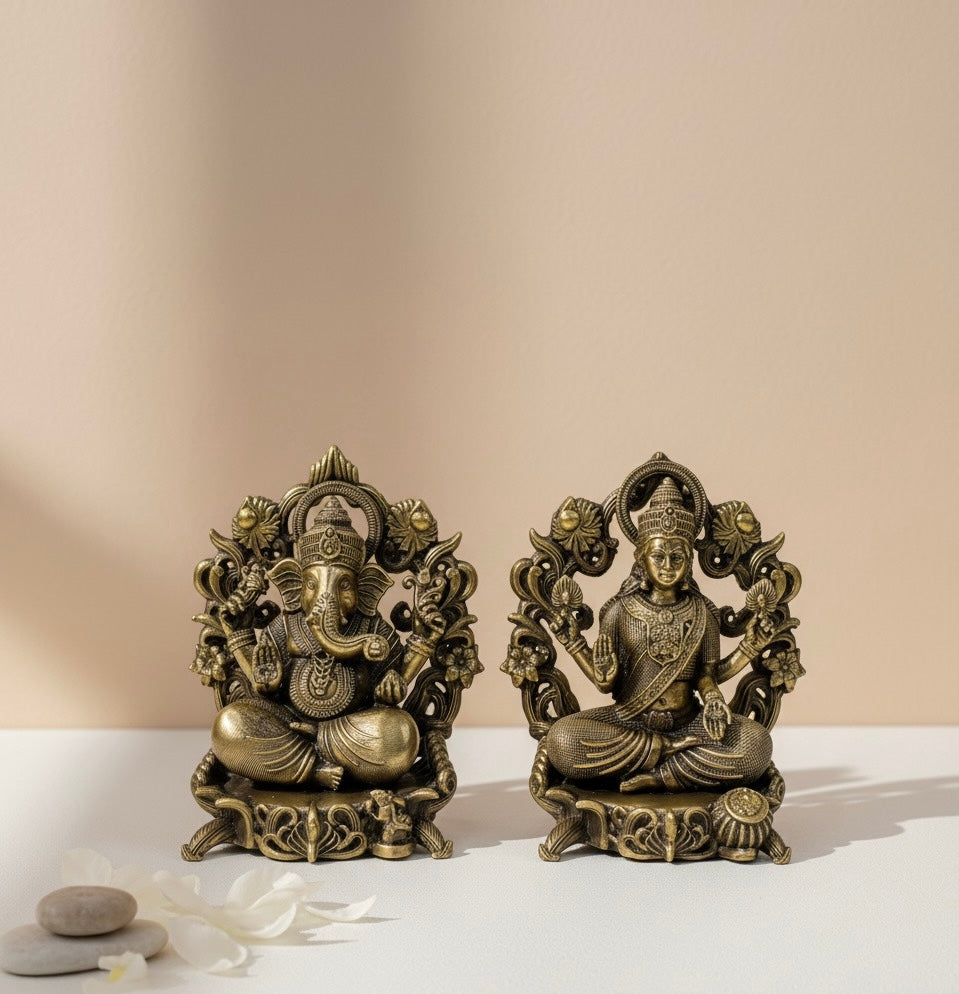 Lakshmi & Ganesha Ornate Ashthadhatu Idols