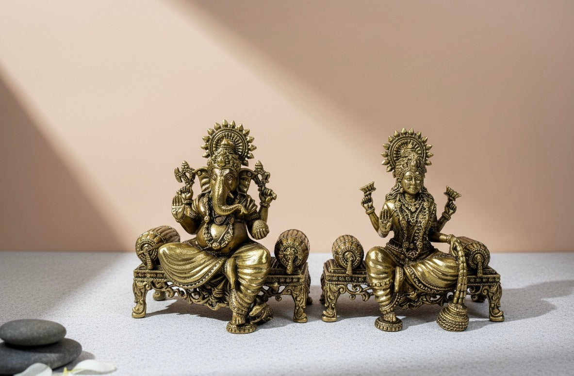 Ashthadhatu Lakshmi Ganesha on Decorative Singhasan