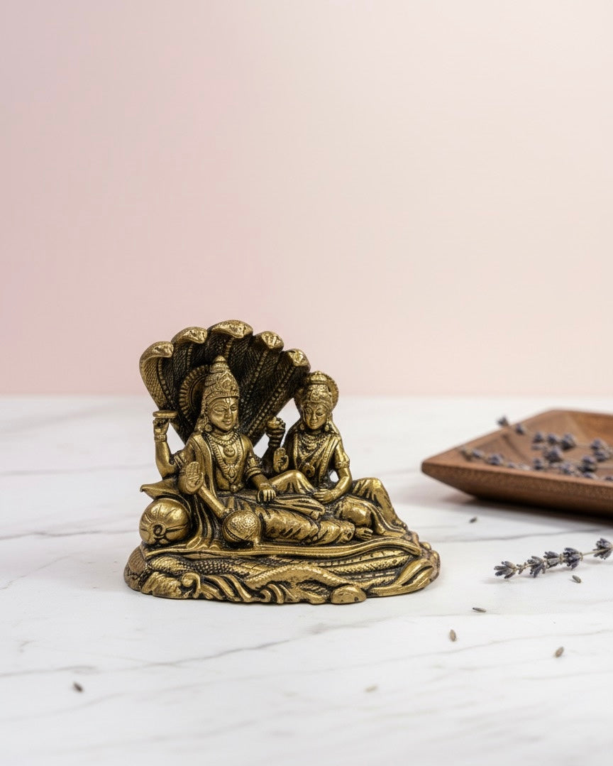 Ashthadhatu Lord Vishnu & Goddess Lakshmi on Sheshnag (Sheshshayee Vishnu Murti)