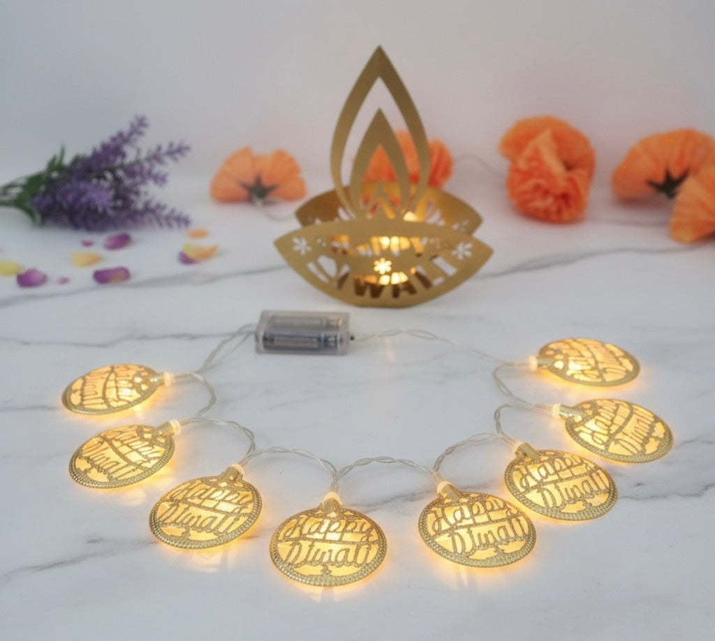 10L Metal Happy Diwali String Light For Indoor/Outdoor Decorations